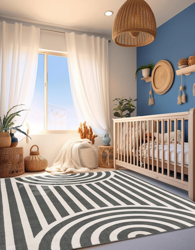 Silver Gray 5' 1 x 7' 1 Whimsy Kids Rectangle Area Rug for Baby Nursery, Toddler Playroom, Bedrooms