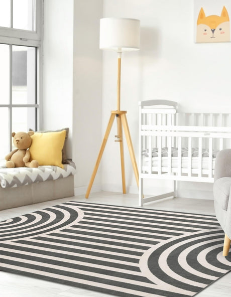 Silver Gray 5' 3 x 8' Whimsy Kids Rectangle Area Rug for Baby Nursery, Toddler Playroom, Bedrooms