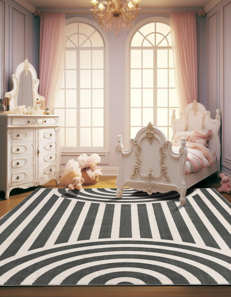 Silver Gray 5' 3 x 8' Whimsy Kids Rectangle Area Rug for Baby Nursery, Toddler Playroom, Bedrooms