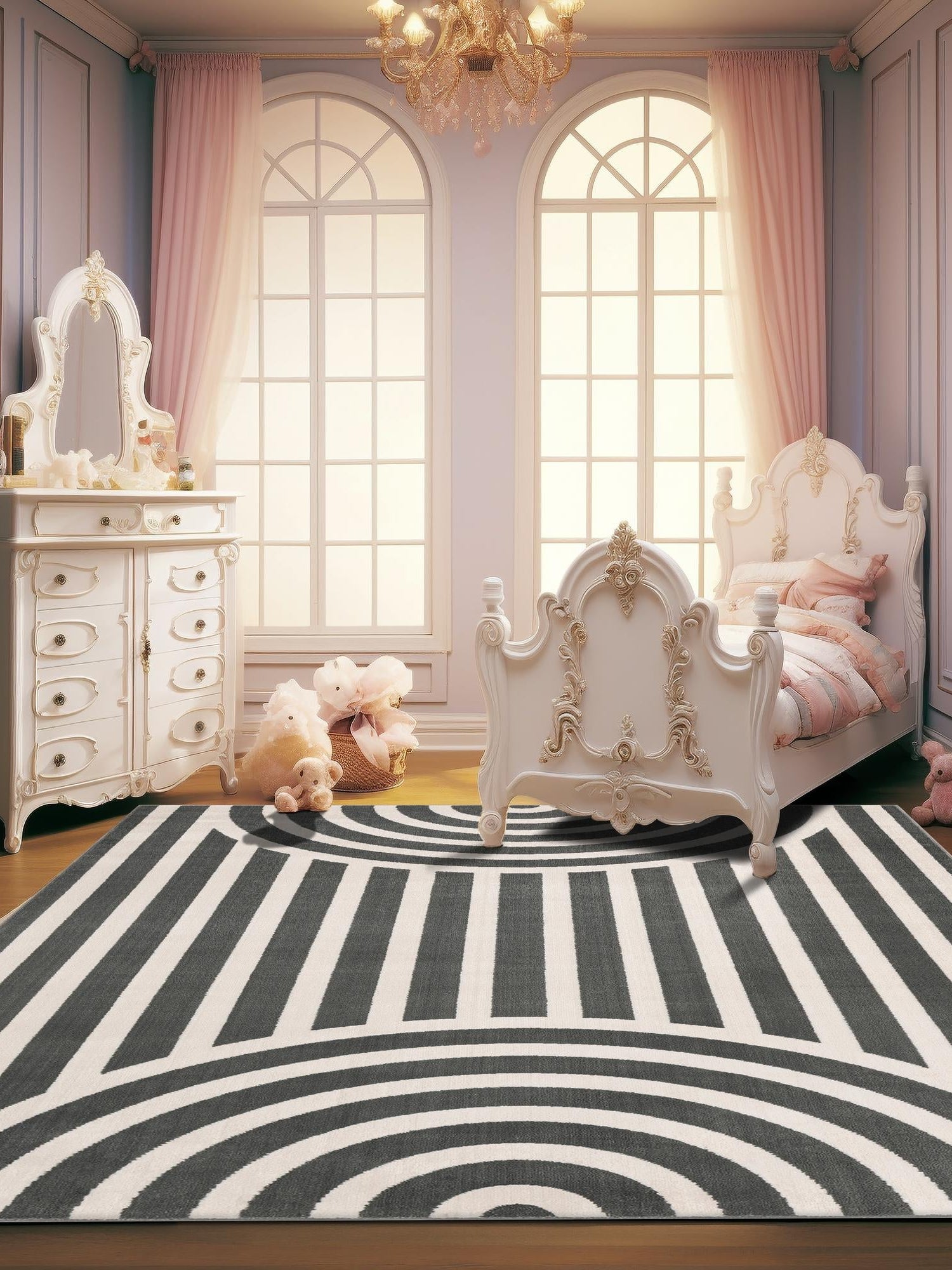 Silver Gray 5' 1 x 7' 1 Whimsy Kids Rectangle Area Rug for Baby Nursery, Toddler Playroom,  Bedrooms Playful Fun Design Easy Clean Carpet for Sale at Rug Engine