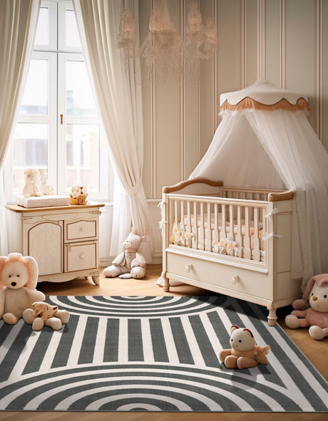 Silver Gray 5' 3 x 8' Whimsy Kids Rectangle Area Rug for Baby Nursery, Toddler Playroom, Bedrooms