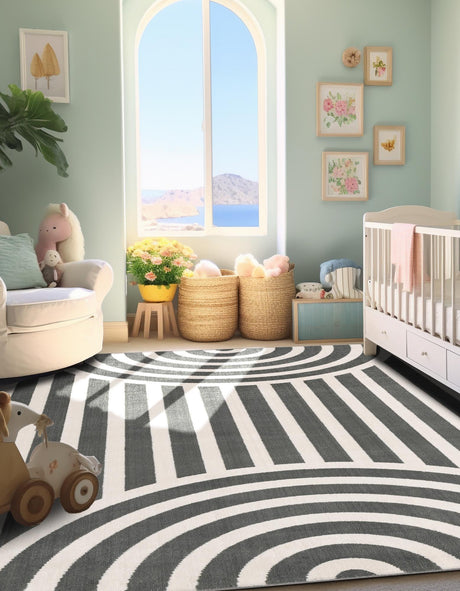 Silver Gray 5' 3 x 8' Whimsy Kids Rectangle Area Rug for Baby Nursery, Toddler Playroom, Bedrooms