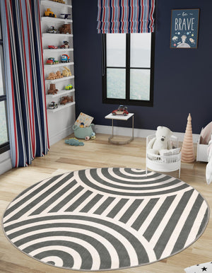 Silver Gray 5' 3 x 5' 3 Whimsy Kids Round Rug