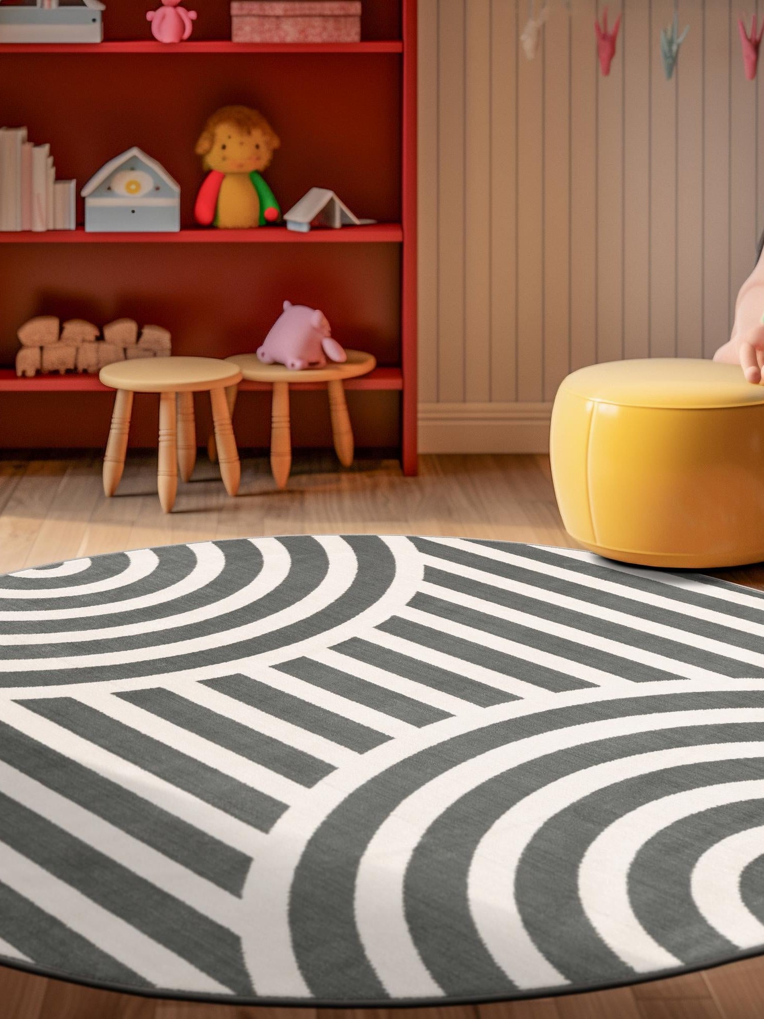 Silver Gray 3' 1 x 3' 1 Whimsy Kids Round Area Rug for Baby Nursery, Toddler Playroom,  Bedrooms Playful Fun Design Easy Clean Carpet for Sale at Rug Engine