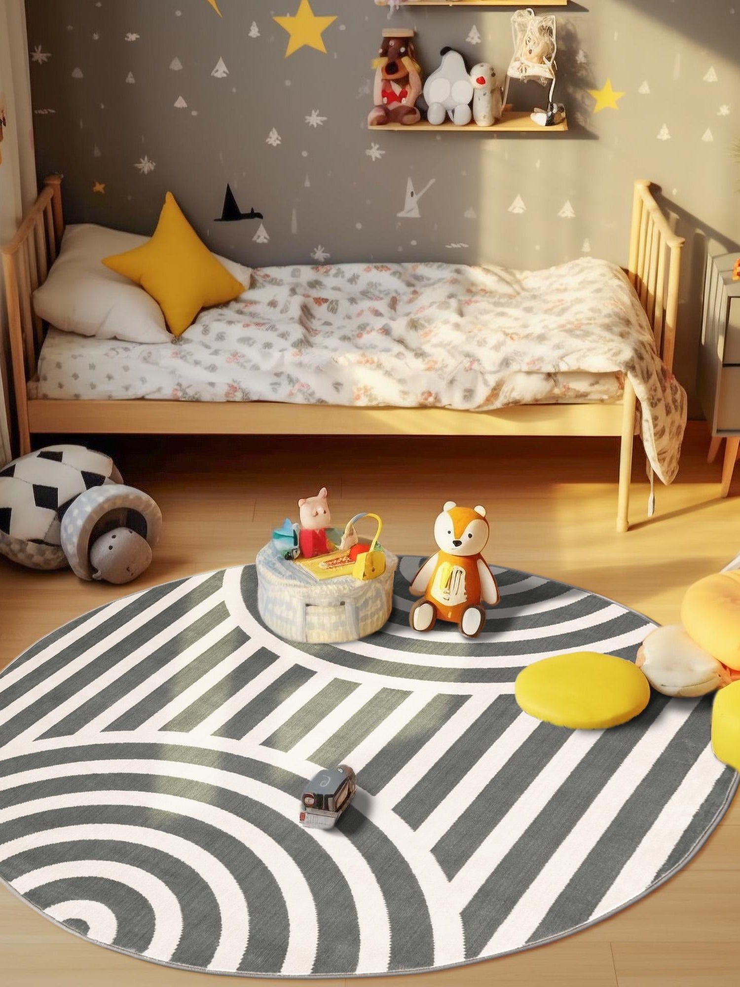 Silver Gray 3' 1 x 3' 1 Whimsy Kids Round Area Rug for Baby Nursery, Toddler Playroom,  Bedrooms Playful Fun Design Easy Clean Carpet for Sale at Rug Engine