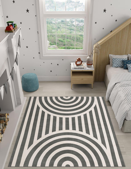 Silver Gray 7' 10 x 7' 10 Whimsy Kids Square Area Rug for Baby Nursery, Toddler Playroom,  Bedrooms Playful Fun Design Easy Clean Carpet for Sale at Rug Engine