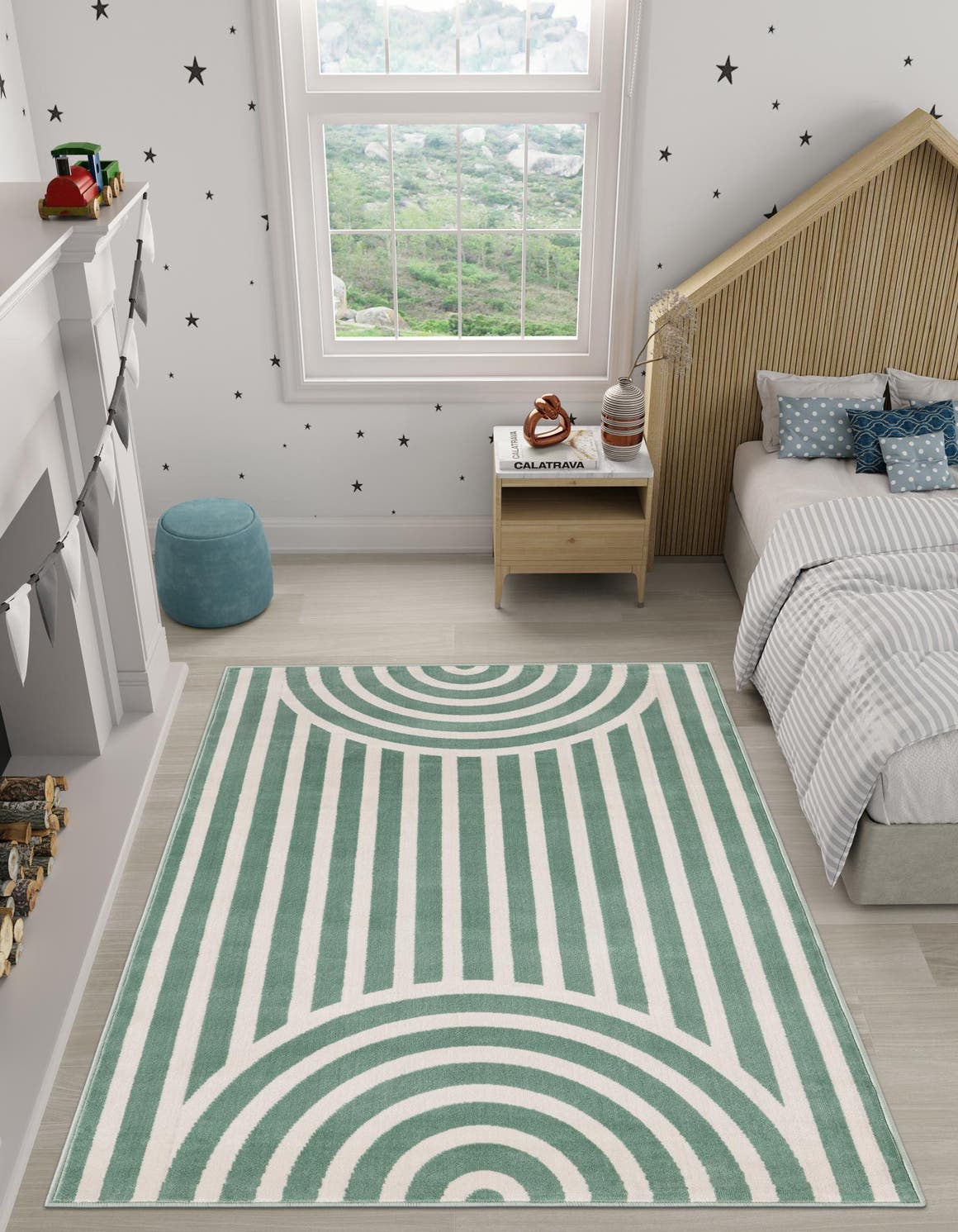 Soft Green 6' 1 x 9' Whimsy Kids Rectangle Area Rug for Baby Nursery, Toddler Playroom,  Bedrooms Playful Fun Design Easy Clean Carpet for Sale at Rug Engine