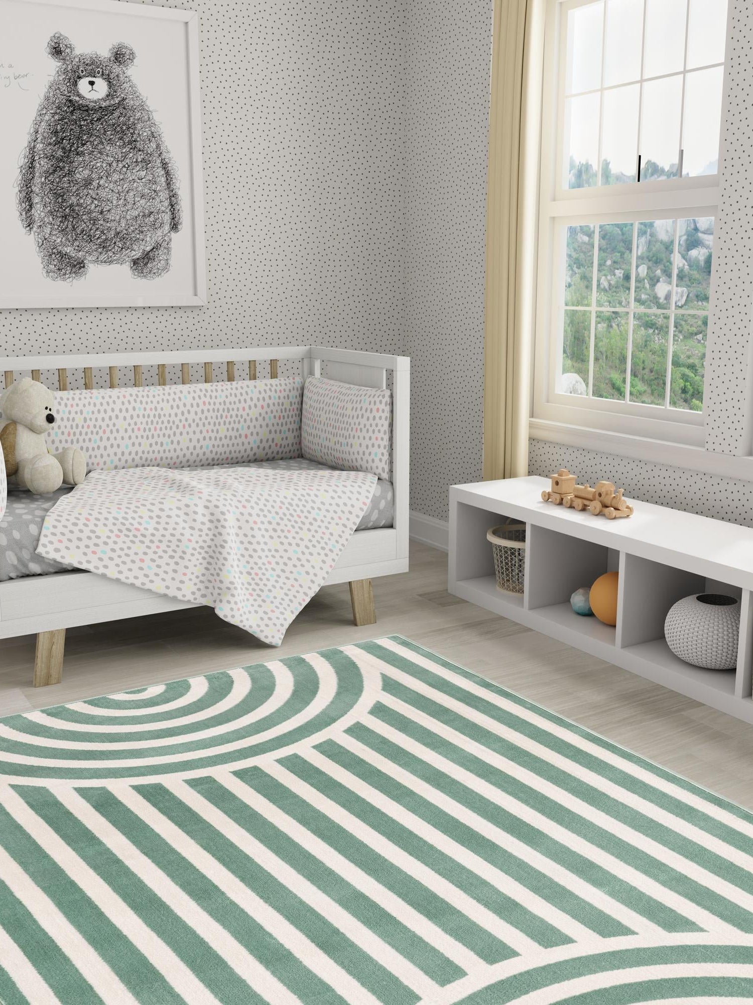 Soft Green 10' x 13' 1 Whimsy Kids Rectangle Area Rug for Baby Nursery, Toddler Playroom,  Bedrooms Playful Fun Design Easy Clean Carpet for Sale at Rug Engine