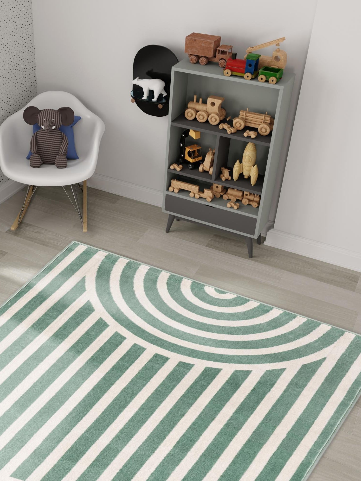 Soft Green 4' 1 x 6' 1 Whimsy Kids Rectangle Area Rug for Baby Nursery, Toddler Playroom, Bedrooms