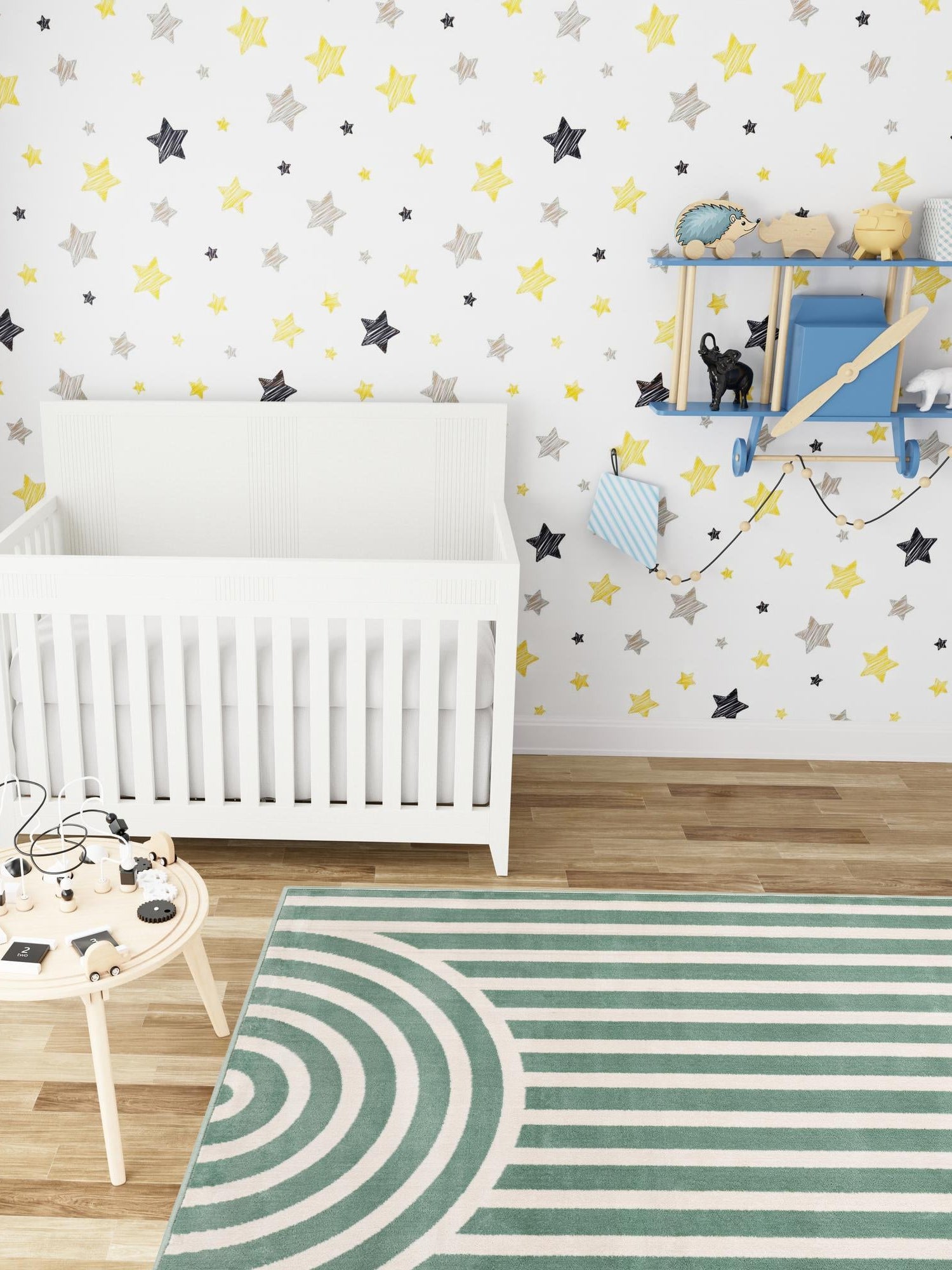 Soft Green 6' 1 x 9' Whimsy Kids Rectangle Area Rug for Baby Nursery, Toddler Playroom,  Bedrooms Playful Fun Design Easy Clean Carpet for Sale at Rug Engine