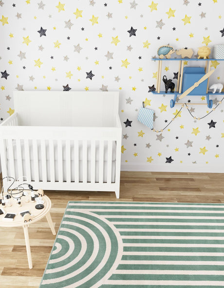 Soft Green 4' 1 x 6' 1 Whimsy Kids Rectangle Area Rug for Baby Nursery, Toddler Playroom,  Bedrooms Playful Fun Design Easy Clean Carpet for Sale at Rug Engine