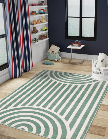 Soft Green 4' 1 x 6' 1 Whimsy Kids Rectangle Area Rug for Baby Nursery, Toddler Playroom,  Bedrooms Playful Fun Design Easy Clean Carpet for Sale at Rug Engine