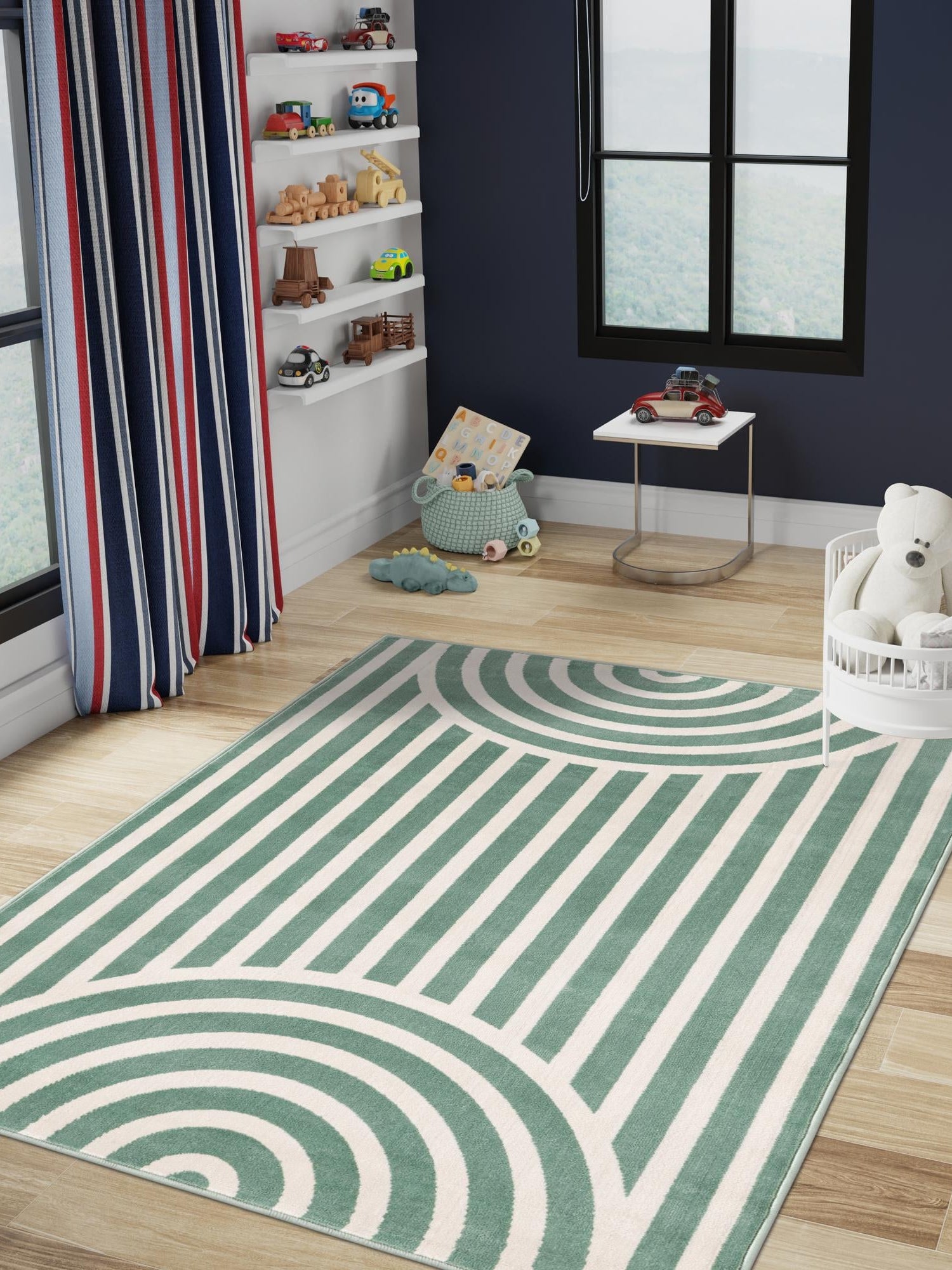Soft Green 6' 1 x 9' Whimsy Kids Rectangle Area Rug for Baby Nursery, Toddler Playroom,  Bedrooms Playful Fun Design Easy Clean Carpet for Sale at Rug Engine