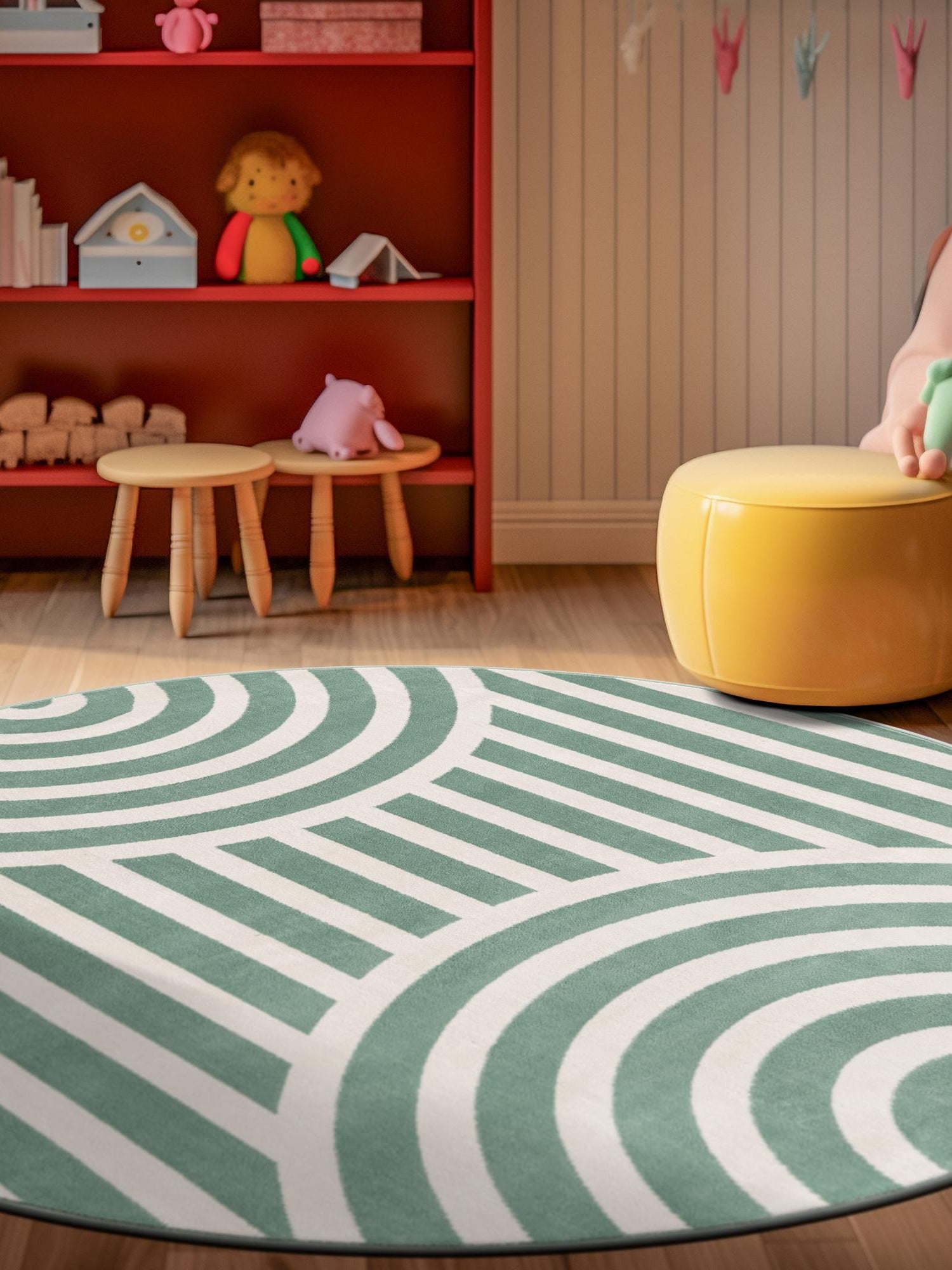 Soft Green 4' 1 x 4' 1 Whimsy Kids Round Area Rug for Baby Nursery, Toddler Playroom, Bedrooms