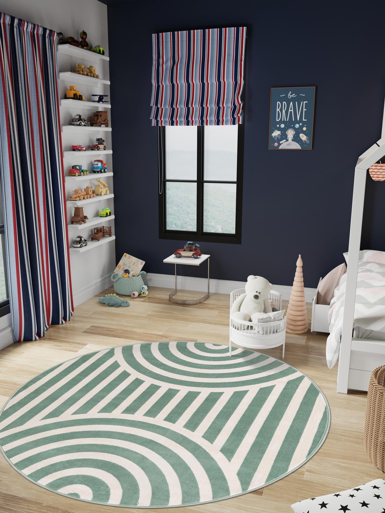 Soft Green 5' 3 x 5' 3 Whimsy Kids Round Area Rug for Baby Nursery, Toddler Playroom, Bedrooms