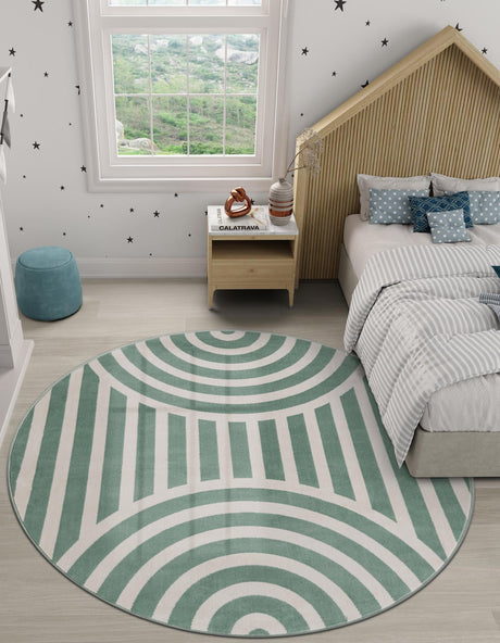 Soft Green 3' 1 x 3' 1 Whimsy Kids Round Area Rug for Baby Nursery, Toddler Playroom,  Bedrooms Playful Fun Design Easy Clean Carpet for Sale at Rug Engine