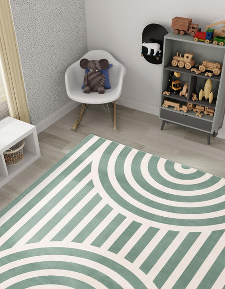 Soft Green 7' 10 x 7' 10 Whimsy Kids Square Area Rug for Baby Nursery, Toddler Playroom,  Bedrooms Playful Fun Design Easy Clean Carpet for Sale at Rug Engine