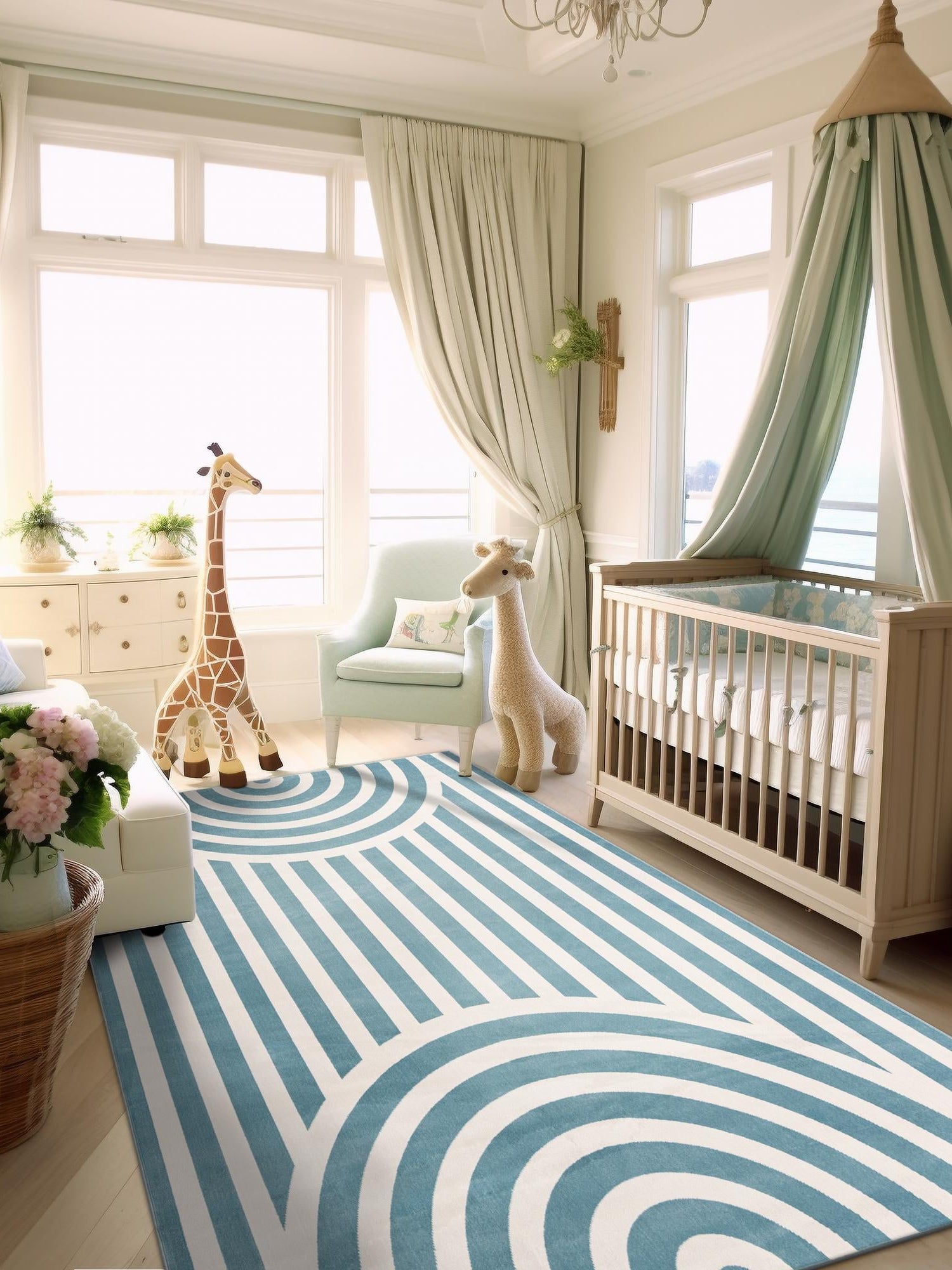 Sky blue 9' x 12' Whimsy Kids Rectangle Area Rug for Baby Nursery, Toddler Playroom, Bedrooms