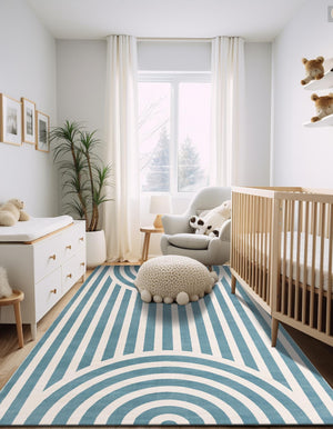 Sky blue 5' 3 x 8' Whimsy Kids Rectangle Rug