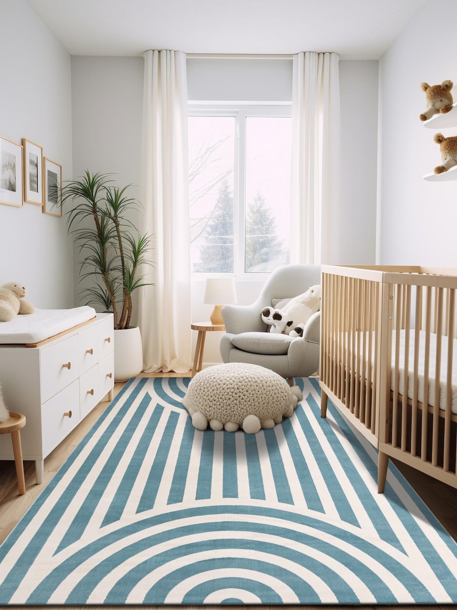 Sky blue 5' 1 x 7' 1 Whimsy Kids Rectangle Area Rug for Baby Nursery, Toddler Playroom, Bedrooms