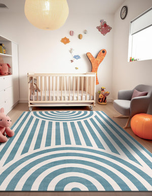 Sky blue 5' 3 x 8' Whimsy Kids Rectangle Rug