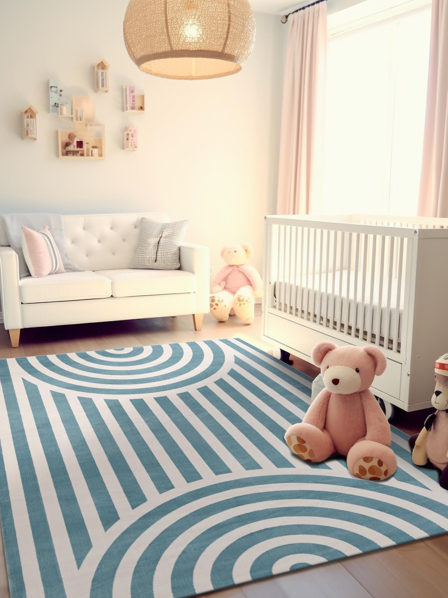 Sky blue 6' 1 x 9' Whimsy Kids Rectangle Area Rug for Baby Nursery, Toddler Playroom, Bedrooms