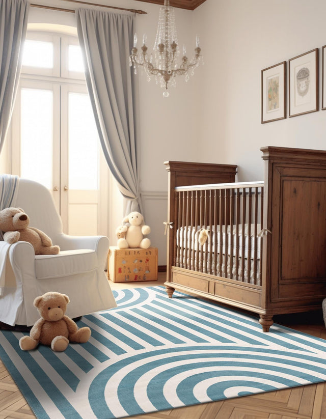 Sky blue 7' 10 x 10' Whimsy Kids Rectangle Area Rug for Baby Nursery, Toddler Playroom, Bedrooms
