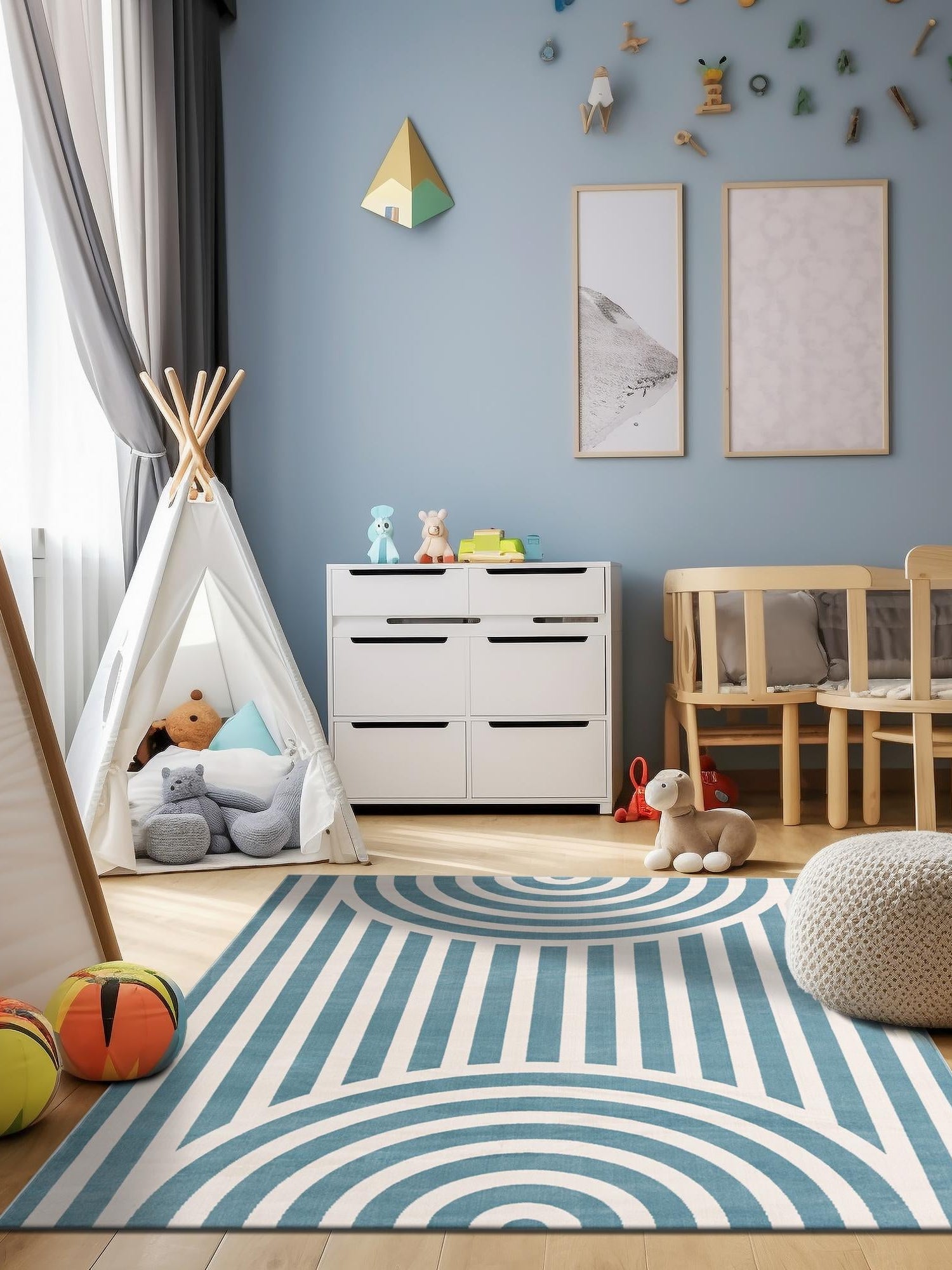 Sky blue 10' x 13' 1 Whimsy Kids Rectangle Area Rug for Baby Nursery, Toddler Playroom,  Bedrooms Playful Fun Design Easy Clean Carpet for Sale at Rug Engine