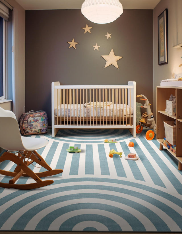 Sky blue 7' 10 x 10' Whimsy Kids Rectangle Area Rug for Baby Nursery, Toddler Playroom, Bedrooms