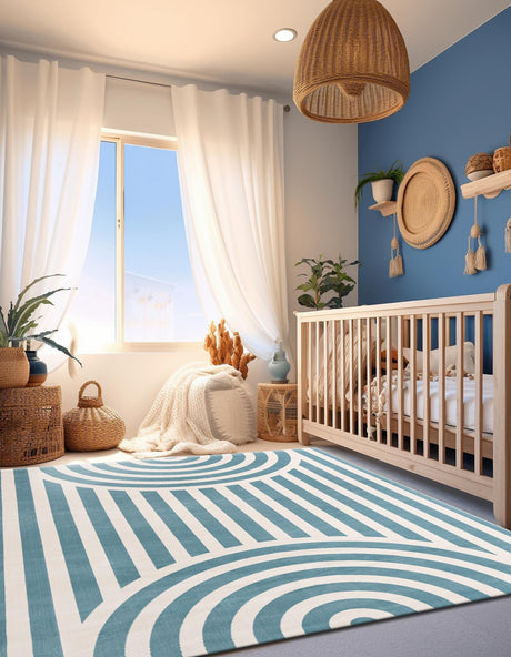 Sky blue 7' 10 x 10' Whimsy Kids Rectangle Area Rug for Baby Nursery, Toddler Playroom,  Bedrooms Playful Fun Design Easy Clean Carpet for Sale at Rug Engine