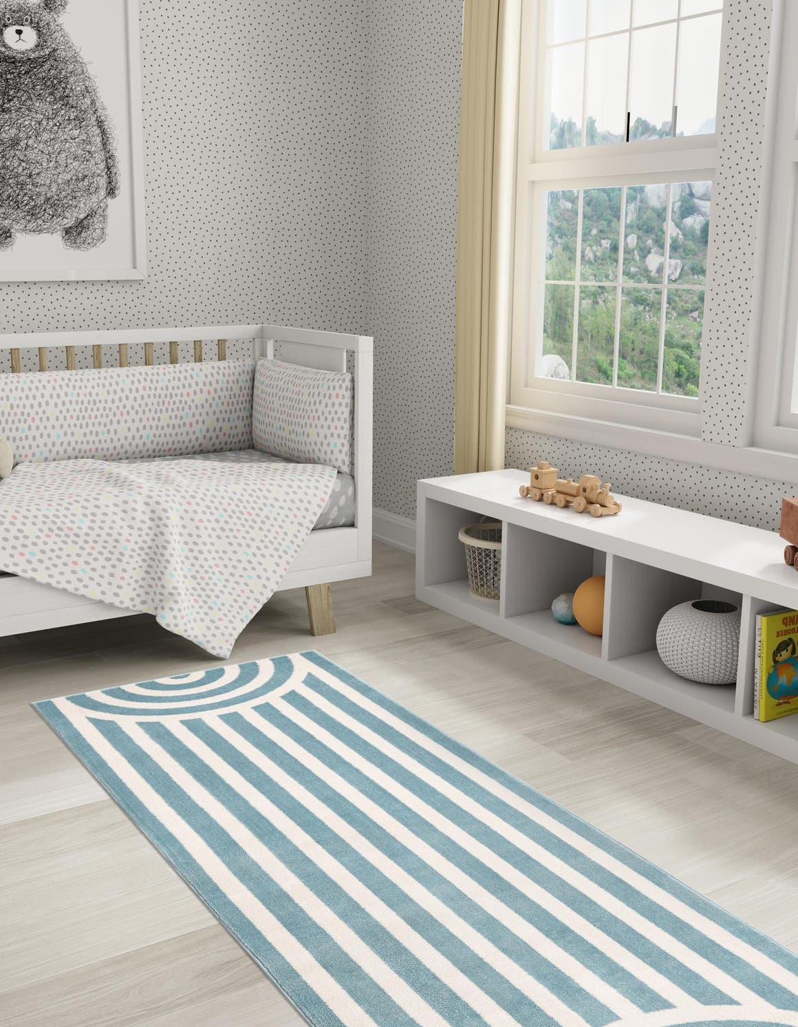 Sky blue 2' x 5' 1 Whimsy Kids Runner Area Rug for Baby Nursery, Toddler Playroom,  Bedrooms Playful Fun Design Easy Clean Carpet for Sale at Rug Engine