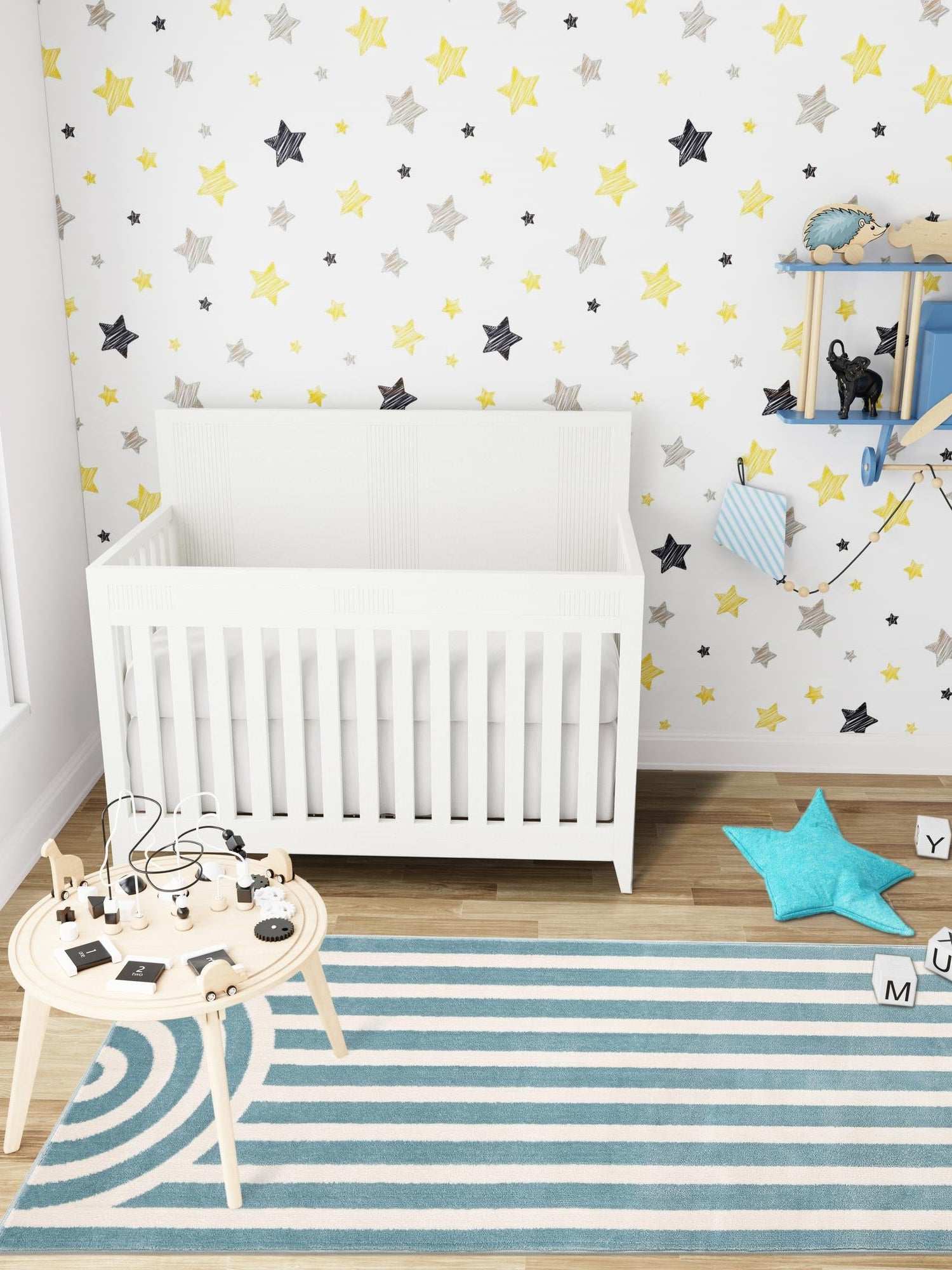 Sky blue 2' x 6' 1 Whimsy Kids Runner Area Rug for Baby Nursery, Toddler Playroom, Bedrooms