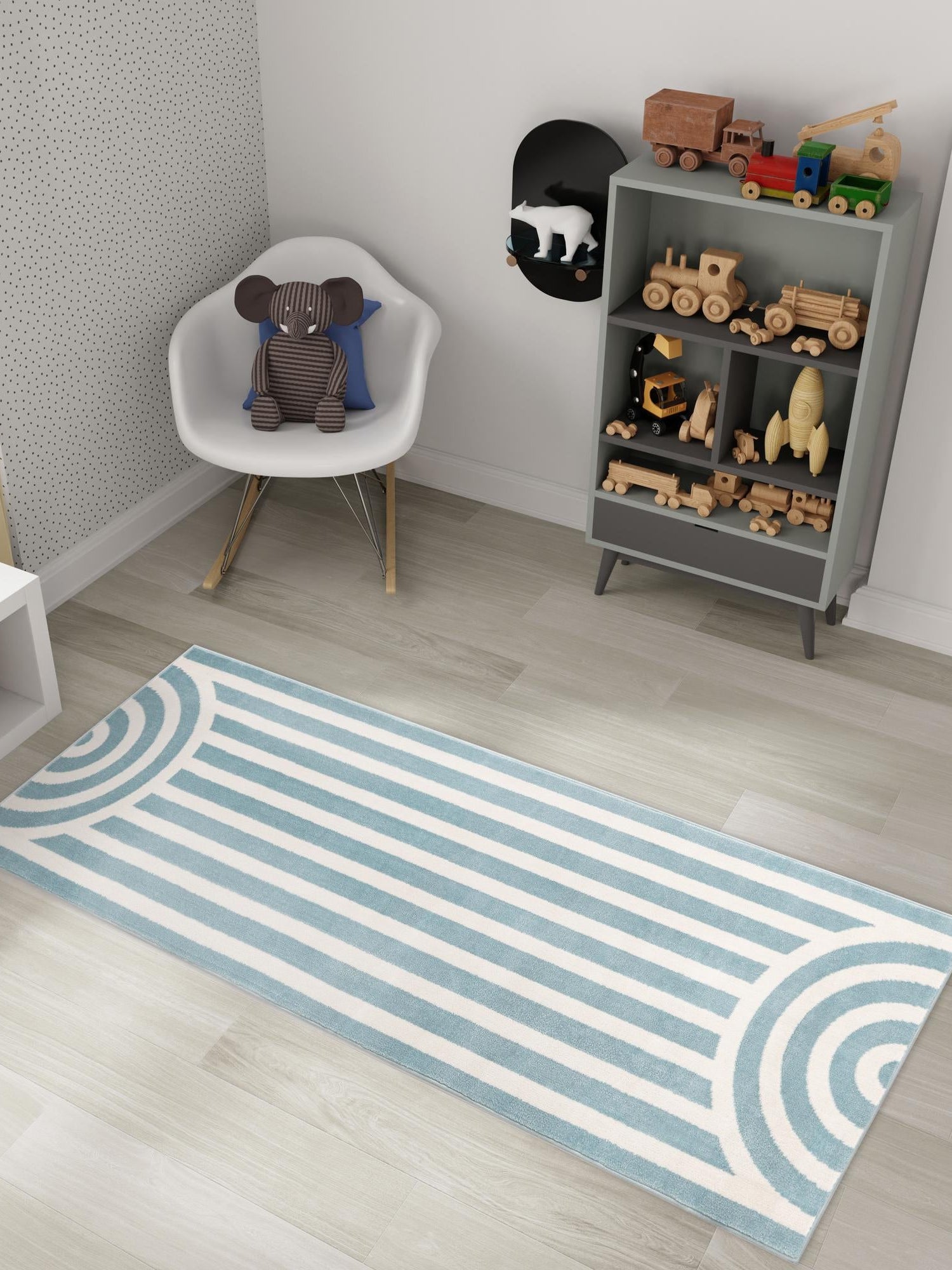 Sky blue 2' x 8' Whimsy Kids Runner Area Rug for Baby Nursery, Toddler Playroom, Bedrooms