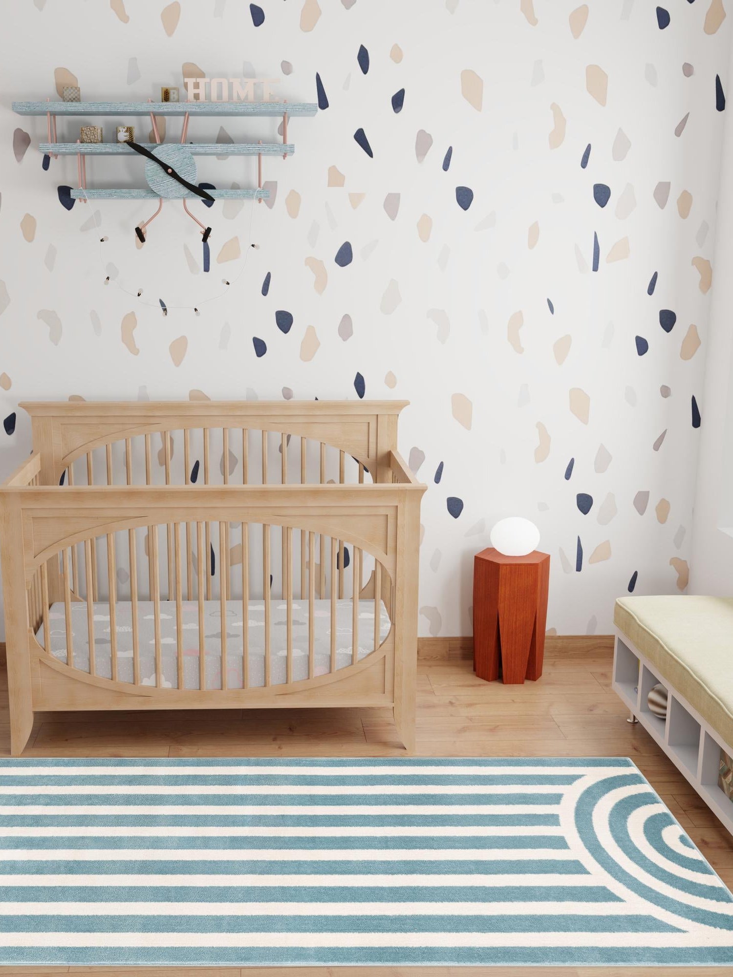 Sky blue 2' x 8' Whimsy Kids Runner Area Rug for Baby Nursery, Toddler Playroom, Bedrooms