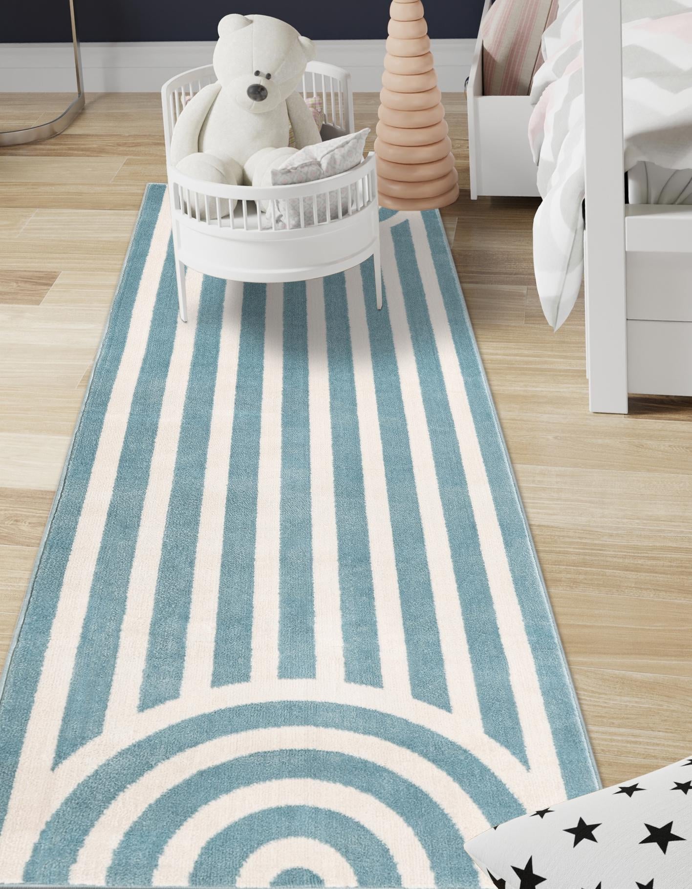 Sky blue 2' x 6' 1 Whimsy Kids Runner Area Rug for Baby Nursery, Toddler Playroom, Bedrooms