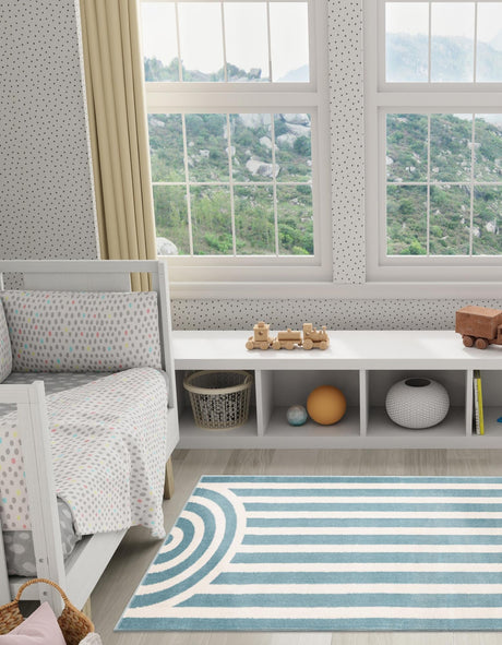 Sky blue 2' x 6' 1 Whimsy Kids Runner Area Rug for Baby Nursery, Toddler Playroom,  Bedrooms Playful Fun Design Easy Clean Carpet for Sale at Rug Engine