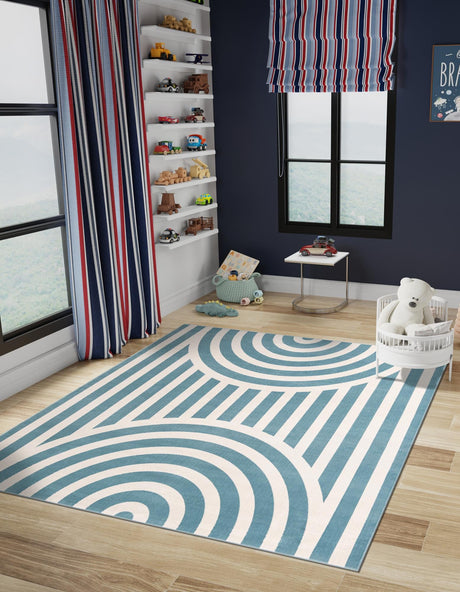 Sky blue 7' 10 x 7' 10 Whimsy Kids Square Area Rug for Baby Nursery, Toddler Playroom,  Bedrooms Playful Fun Design Easy Clean Carpet for Sale at Rug Engine