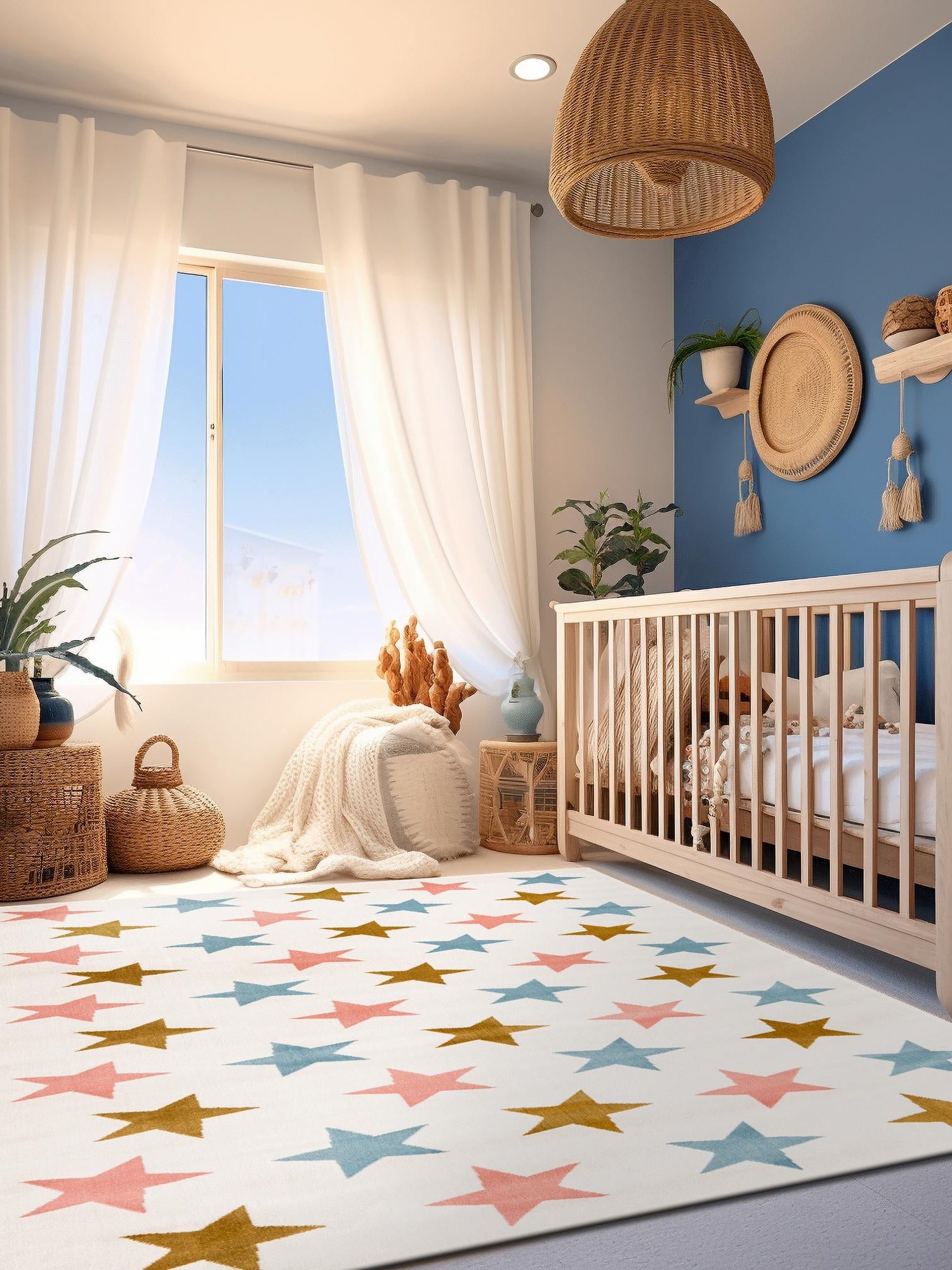 Multicolor 6' 1 x 9' Whimsy Kids Rectangle Area Rug for Baby Nursery, Toddler Playroom, Bedrooms