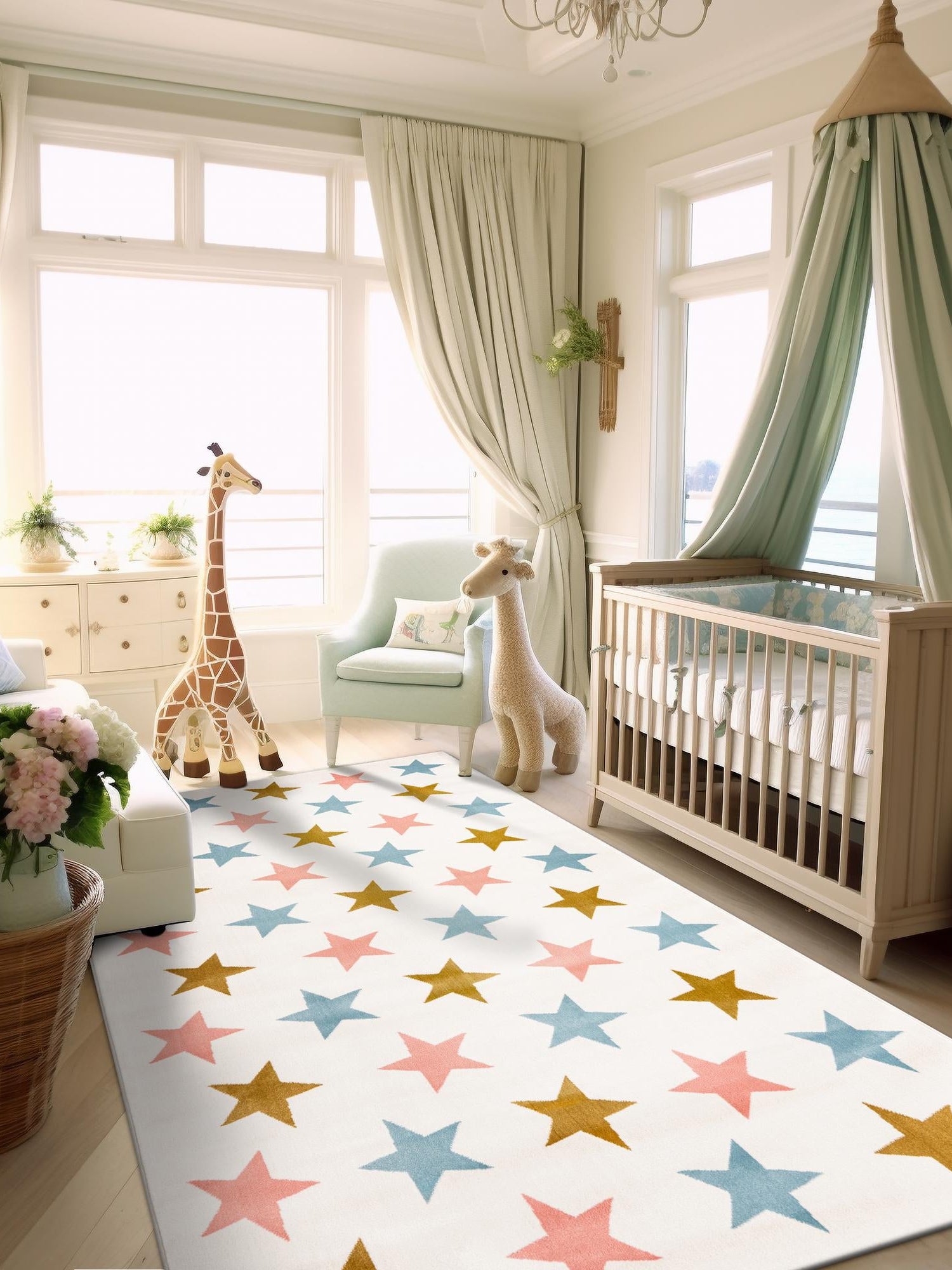 Multicolor 7' 10 x 10' Whimsy Kids Rectangle Area Rug for Baby Nursery, Toddler Playroom, Bedrooms