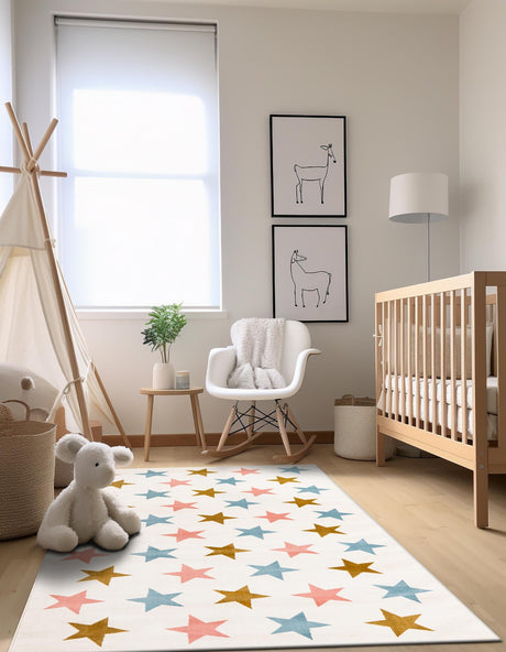 Multicolor 4' 1 x 6' 1 Whimsy Kids Rectangle Area Rug for Baby Nursery, Toddler Playroom,  Bedrooms Playful Fun Design Easy Clean Carpet for Sale at Rug Engine