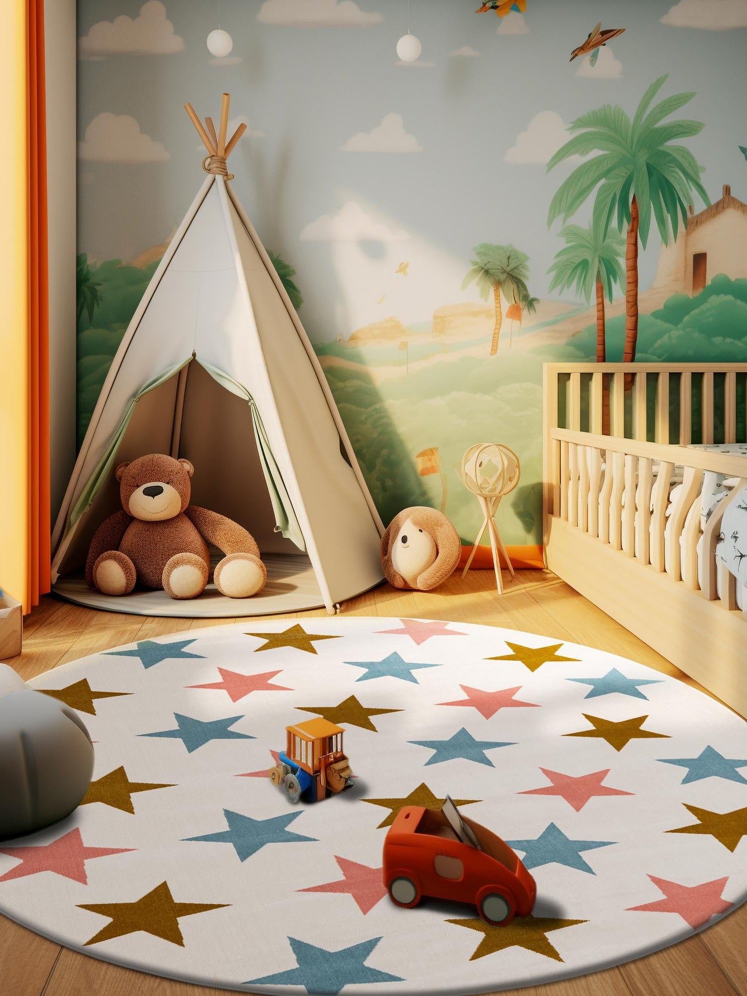 Multicolor 3' 1 x 3' 1 Whimsy Kids Round Area Rug for Baby Nursery, Toddler Playroom, Bedrooms