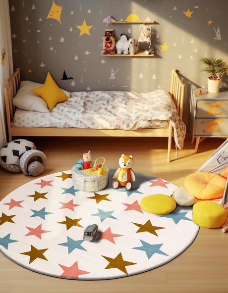 Multicolor 3' 1 x 3' 1 Whimsy Kids Round Area Rug for Baby Nursery, Toddler Playroom,  Bedrooms Playful Fun Design Easy Clean Carpet for Sale at Rug Engine