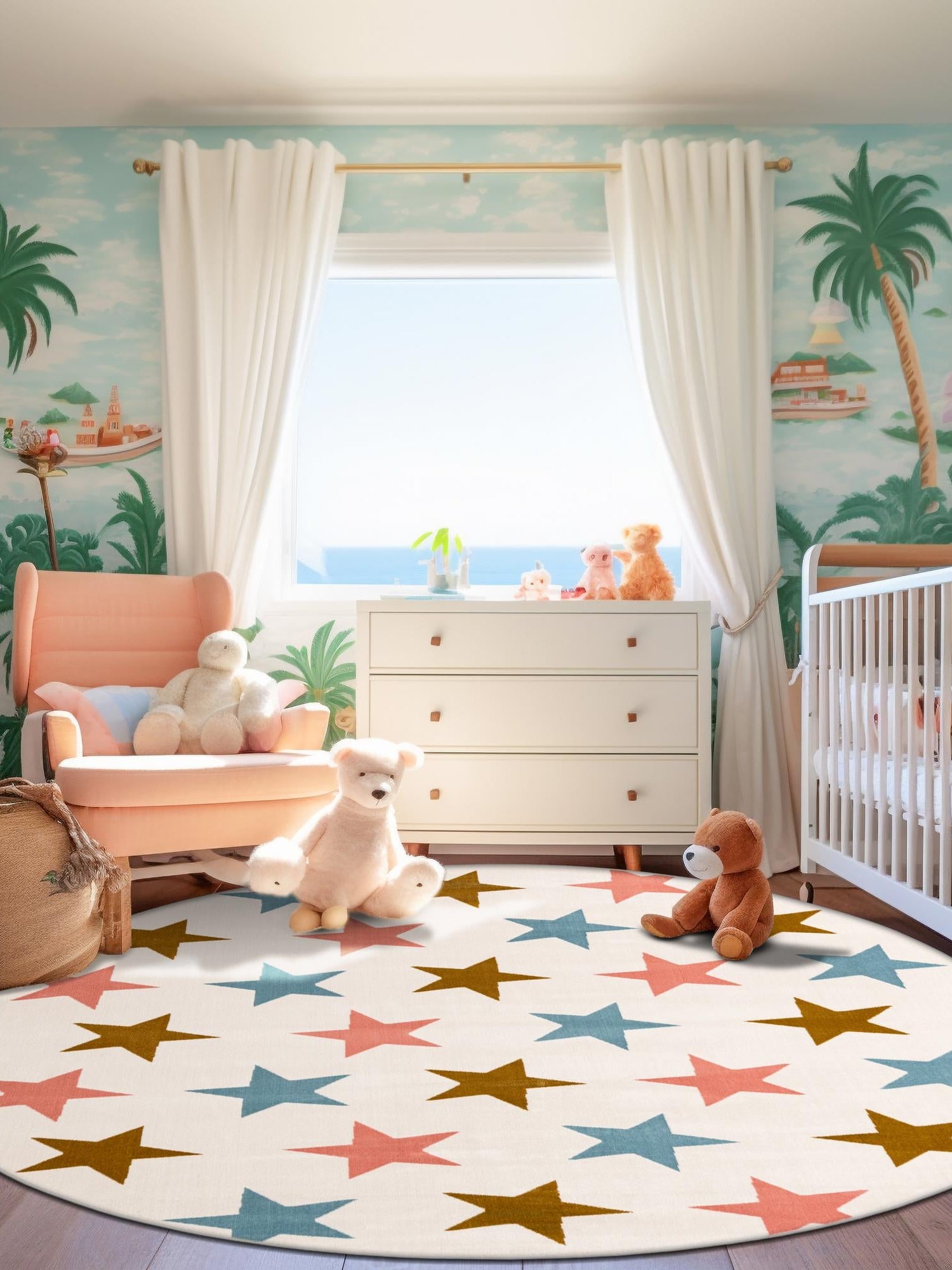 Multicolor 5' 3 x 5' 3 Whimsy Kids Round Area Rug for Baby Nursery, Toddler Playroom, Bedrooms