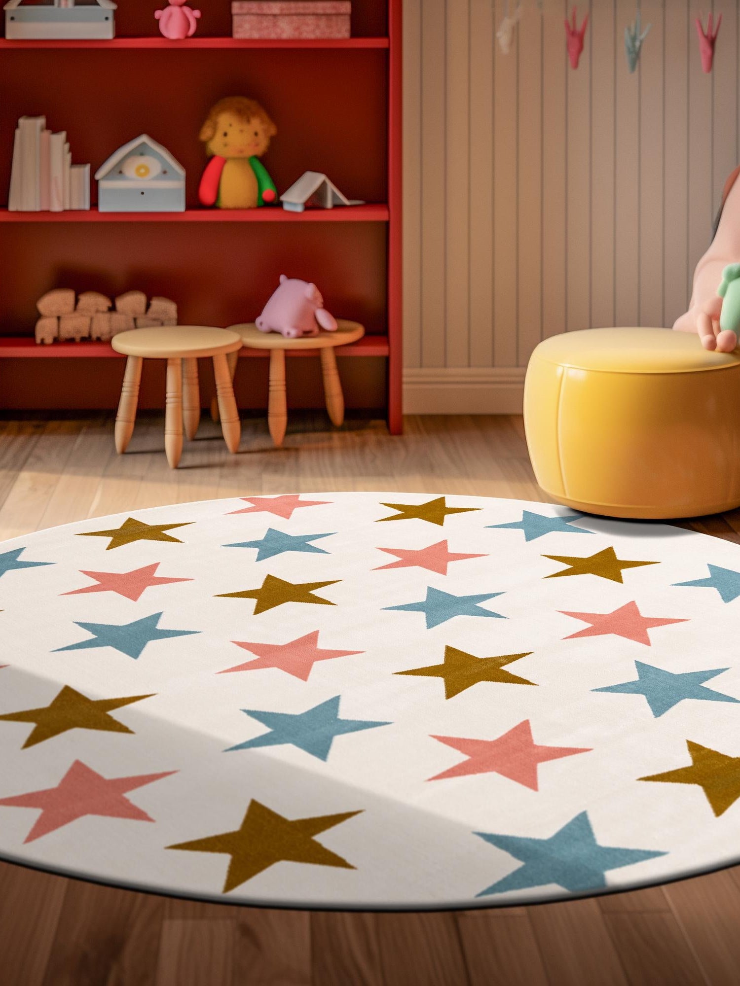 Multicolor 3' 1 x 3' 1 Whimsy Kids Round Area Rug for Baby Nursery, Toddler Playroom, Bedrooms