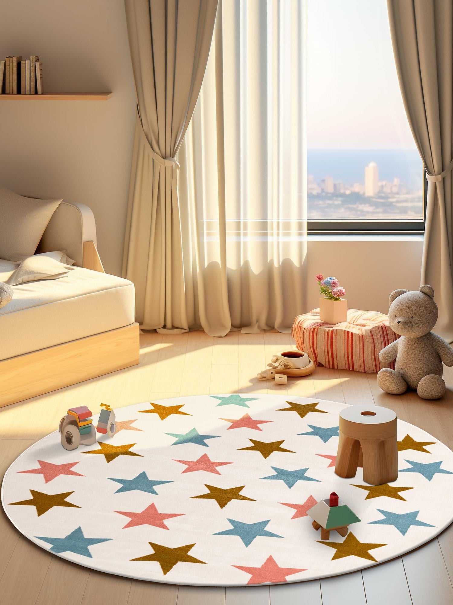 Multicolor 7' 10 x 7' 10 Whimsy Kids Round Area Rug for Baby Nursery, Toddler Playroom,  Bedrooms Playful Fun Design Easy Clean Carpet for Sale at Rug Engine