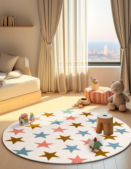 Multicolor 3' 1 x 3' 1 Whimsy Kids Round Area Rug for Baby Nursery, Toddler Playroom,  Bedrooms Playful Fun Design Easy Clean Carpet for Sale at Rug Engine