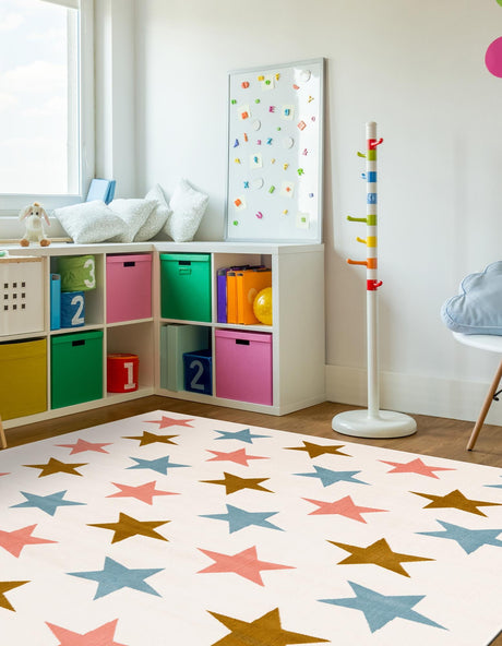 Multicolor 7' 10 x 7' 10 Whimsy Kids Square Area Rug for Baby Nursery, Toddler Playroom,  Bedrooms Playful Fun Design Easy Clean Carpet for Sale at Rug Engine