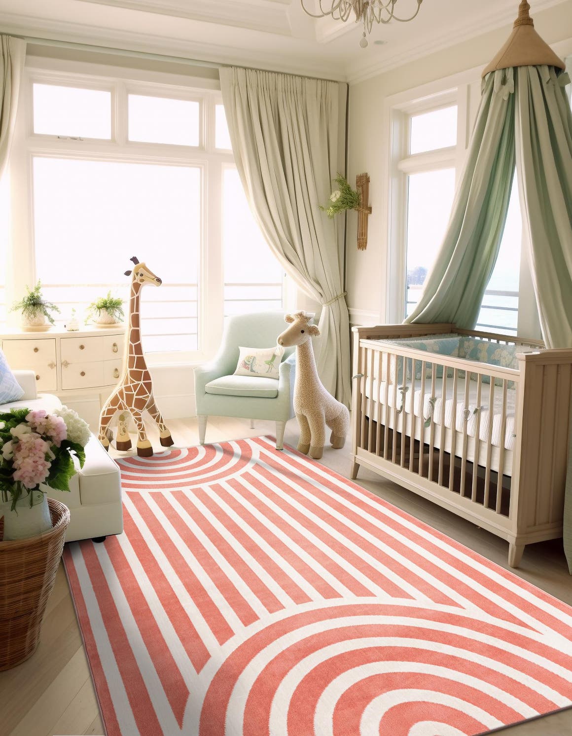 Soft Coral Pink 5' 1 x 7' 1 Whimsy Kids Rectangle Area Rug for Baby Nursery, Toddler Playroom,  Bedrooms Playful Fun Design Easy Clean Carpet for Sale at Rug Engine
