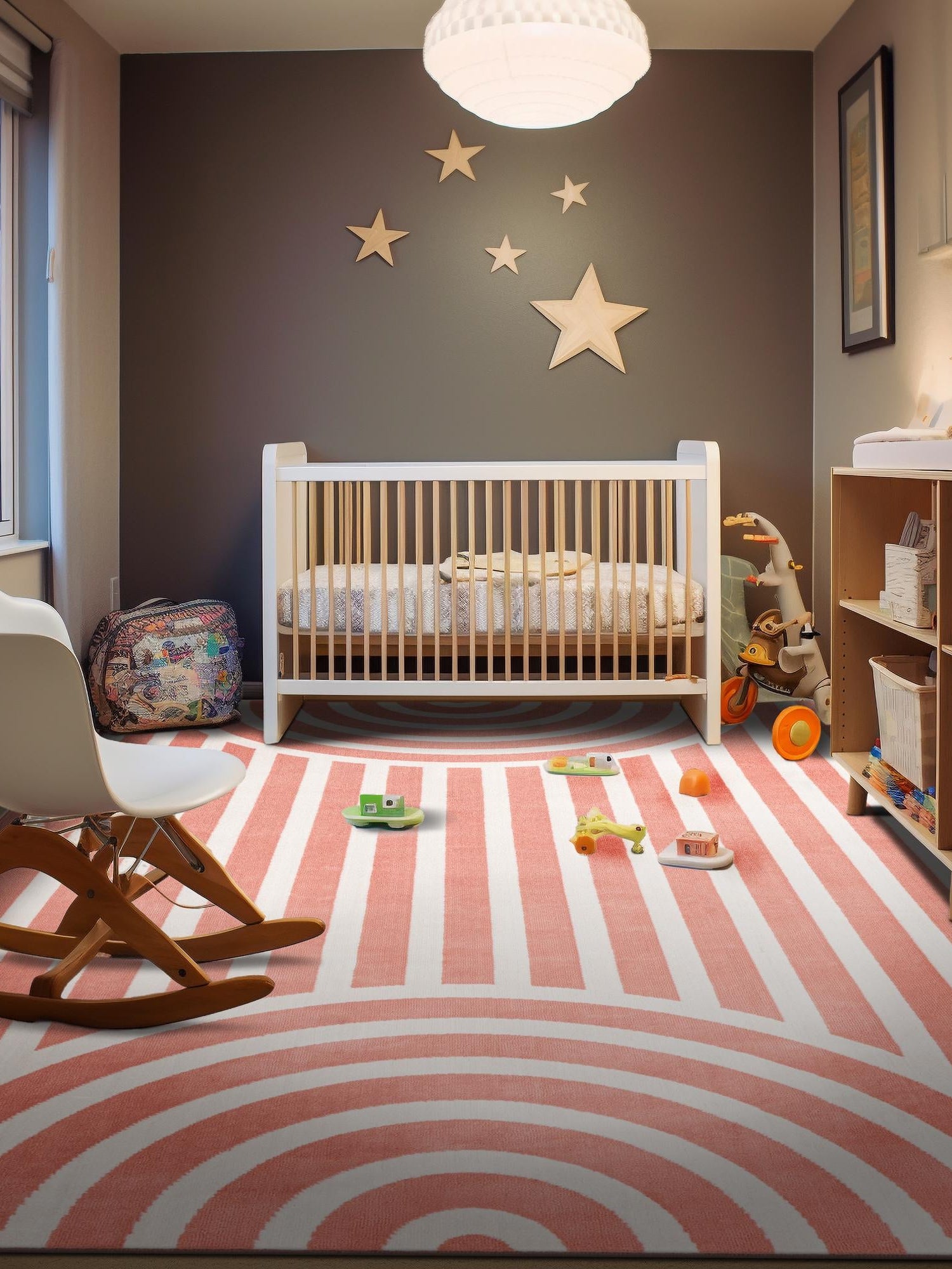 Soft Coral Pink 5' 3 x 8' Whimsy Kids Rectangle Area Rug for Baby Nursery, Toddler Playroom,  Bedrooms Playful Fun Design Easy Clean Carpet for Sale at Rug Engine