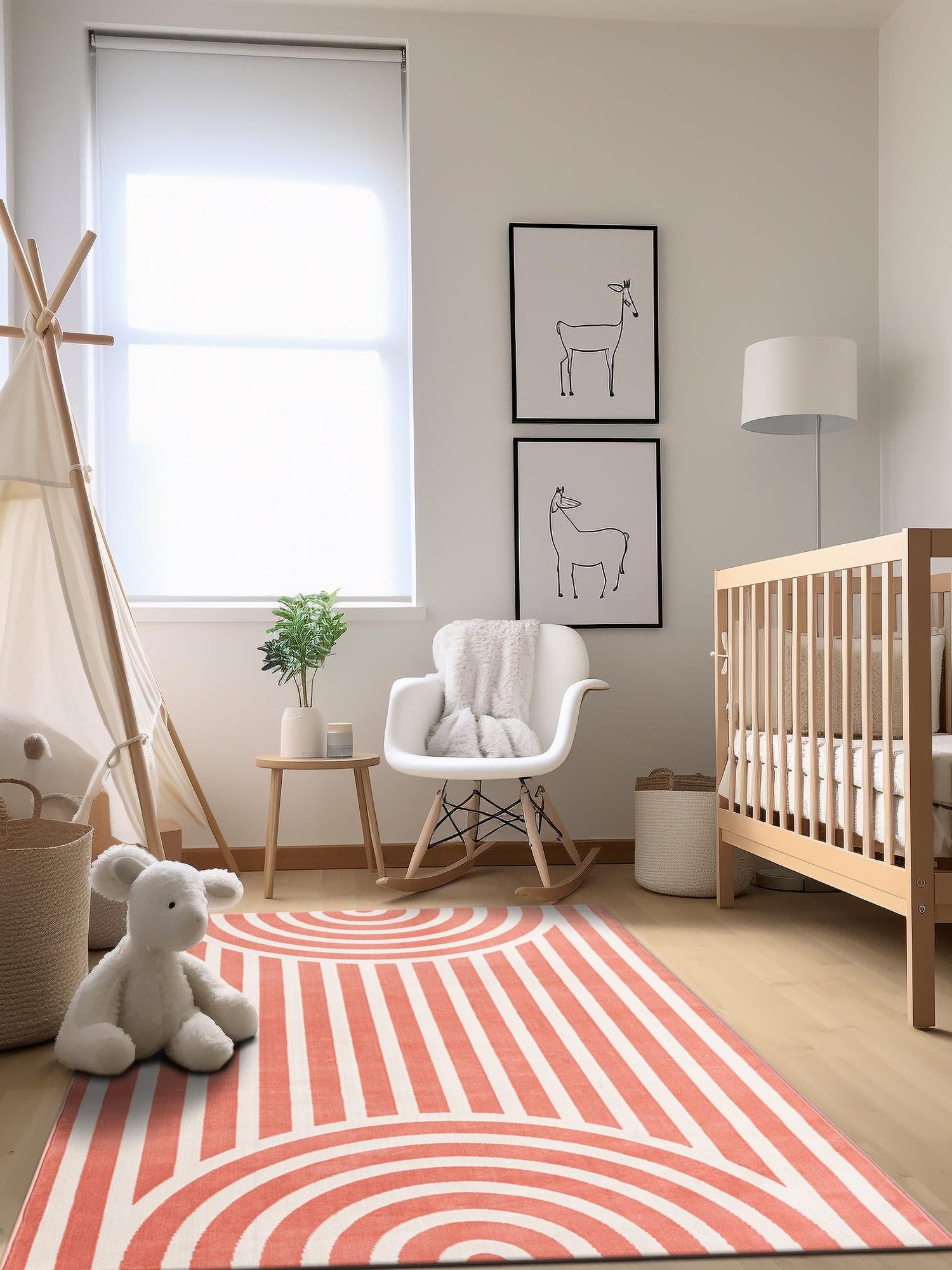 Soft Coral Pink 2' x 3' 1 Whimsy Kids Rectangle Area Rug for Baby Nursery, Toddler Playroom,  Bedrooms Playful Fun Design Easy Clean Carpet for Sale at Rug Engine